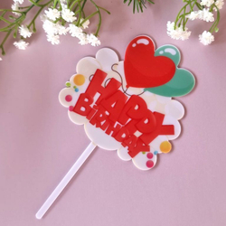 Топпер цветной «Happy Birthday» облако с сердцем