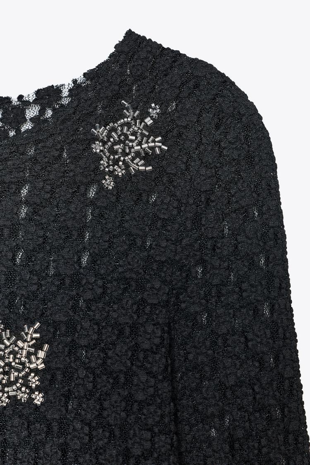 ZARA КРУЖЕВНОЙ ТОП С БУСИНАМИ, ЧЕРНЫЙ