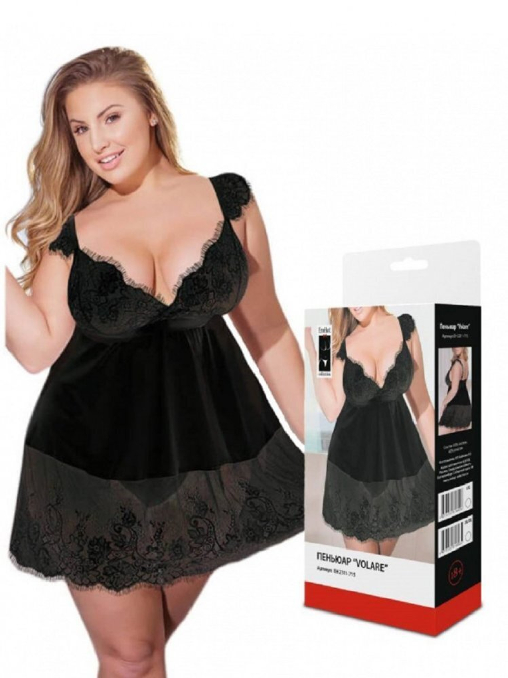 Пеньюар с цветочным рисунком Volare с трусиками черный L/XL