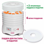 Электросушилка МАСТЕРИЦА EFD-0602VM для овощей и фруктов, 6 про.подд.+2 бел подд.+под для пастилы возможность регулировки темп. внутри мощн 280 Вт