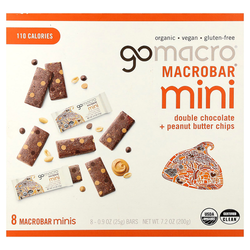 GoMacro, MacroBar® мини, двойной шоколад и чипсы с арахисовой пастой, 8 батончиков по 25 г (0,9 унции)