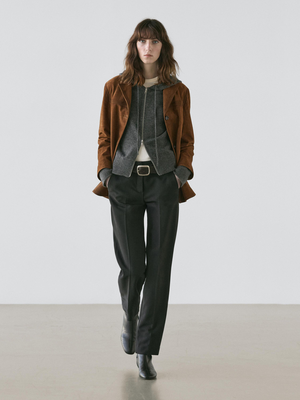 Massimo Dutti Кардиган из смесовой шерсти с застежкой-молнией и капюшоном, серый