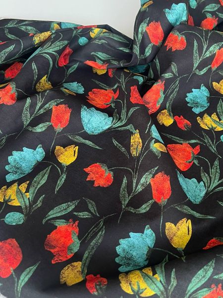 ЦВЕТОЧНОЕ ТРИО НА ТЕМНО-СИНЕМ - 100% хлопок 2