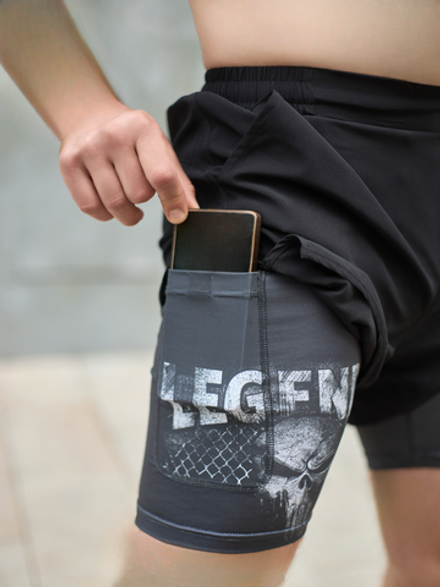 Шорты двойные тренировочные LEGENDA Каратель черный