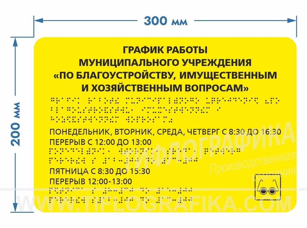 200х300 мм (Полистирол 3 мм) Тактильная табличка комплексная, Монохром
