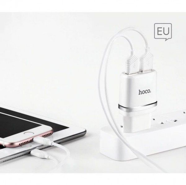 Адаптер питания Hoco C12 Smart dual USB charger set + Cable Type-C (2USB: 5V max 2.4A) Черный