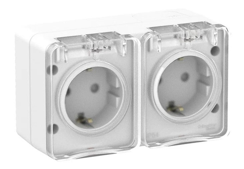 SE AtlasDesign Profi54 Наруж Белый Розетка 2-ая с/з со шт., 16А 250B IP54