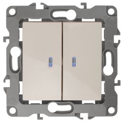 12-1105-02 ЭРА Выключатель двойной с подсветкой, 10АХ-250В, IP20, Эра12, слоновая кость | Эра 12 Слоновая кость