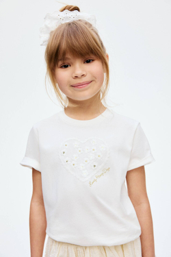 H&M Футболка с контрастными деталями "сердце", белый