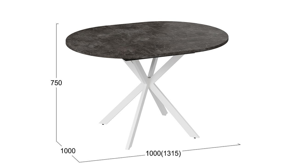 Стол кухонный обеденный круглый раздвижной Белый/Чёрный Муар, Мэдисон, 100,1х100х75 см