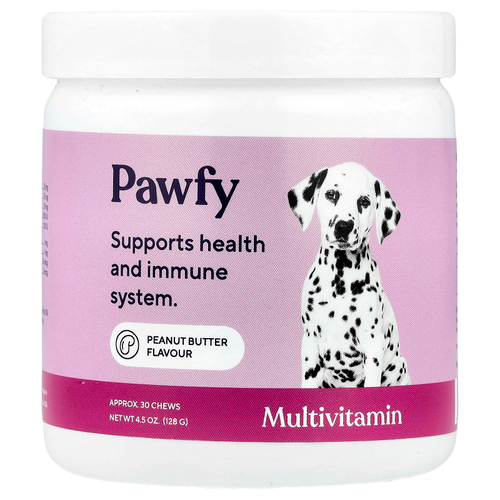 Pawfy, Мультивитамины, для собак, от 6 месяцев, арахисовая паста, 30 жевательных таблеток, 128 г (4,5 унции)