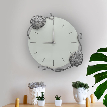Часы настенные Monstera Deliciosa (Монстера) Колор Серый дым Сильвер