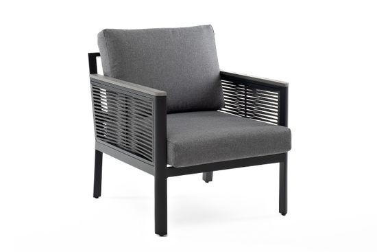 "Сан Ремо" кресло плетеное из роупа садовое, каркас алюминий темно-серый, роуп серый, ткань серая