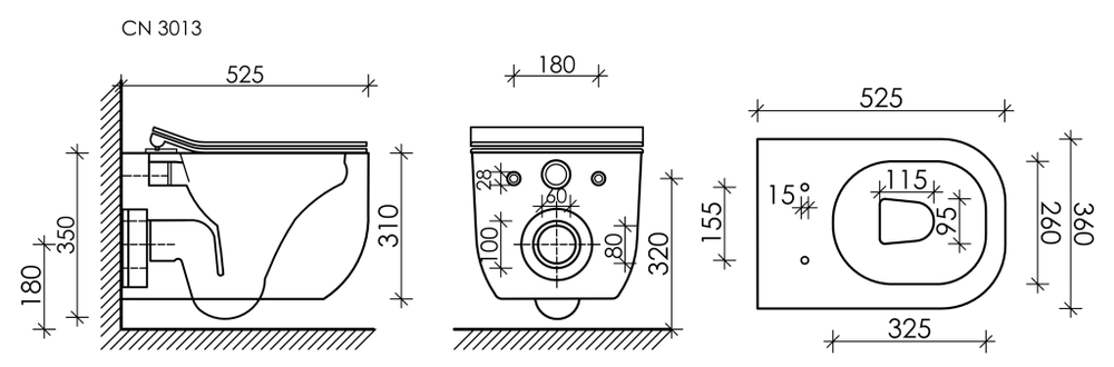 Комплект подвесной безободковый унитаз Ceramica Nova Noel CN3013 с сиденьем Микролифт + инсталляция Creto Standart 1.0