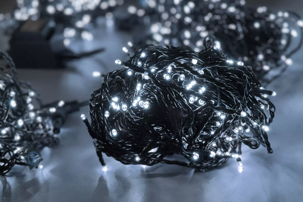 Комплект гирлянд 5 нитей по 20 м, 24В, 1000 холодных белых LED ламп, статика, черный провод ПВХ, Teamprof (TPF-S5*20-B/W)