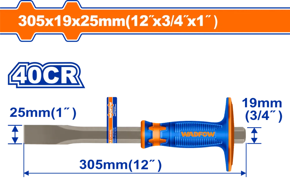 Зубило плоское с протектором WADFOW WCC2312 25х19х305 мм