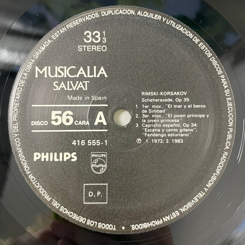 Винтажная виниловая пластинка LP Musicalia 56 Rimski Korsakov Н. А. Римский Корсаков Сборник (Испания 1987) Шехеразада, Сказка о царе Салтане