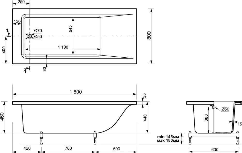 Ванна из литьевого мрамора Эстет Дельта 180x80 белая