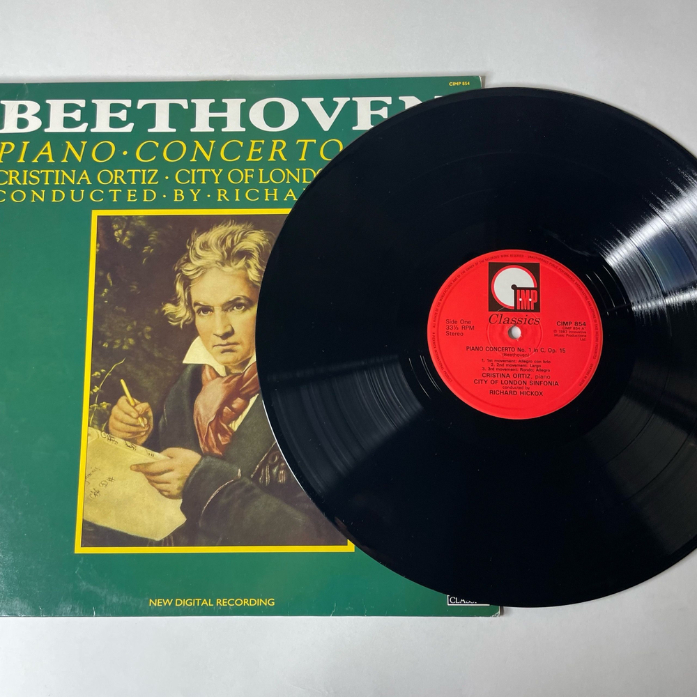 Винтажная виниловая пластинка LP Beethoven Бетховен, Cristina Ortiz, City Of London Sinfonia Conducted By Richard Hickox, Piano Concertos Nr 1 and 2 (Англия 1987)