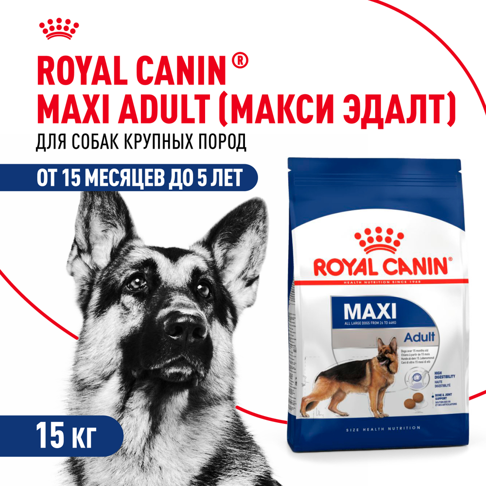 Royal Canin Maxi Adult Корм сухой для взрослых собак крупных размеров от 15 месяцев до 5 лет 15 кг