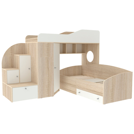 Кровать-чердак КарИВи Кадет 2 Дуб Сонома Белый