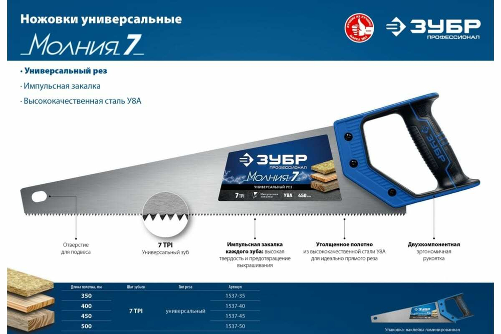 Универсальная ножовка Зубр МОЛНИЯ-7 450 мм, 7 TPI 1537-45_z02