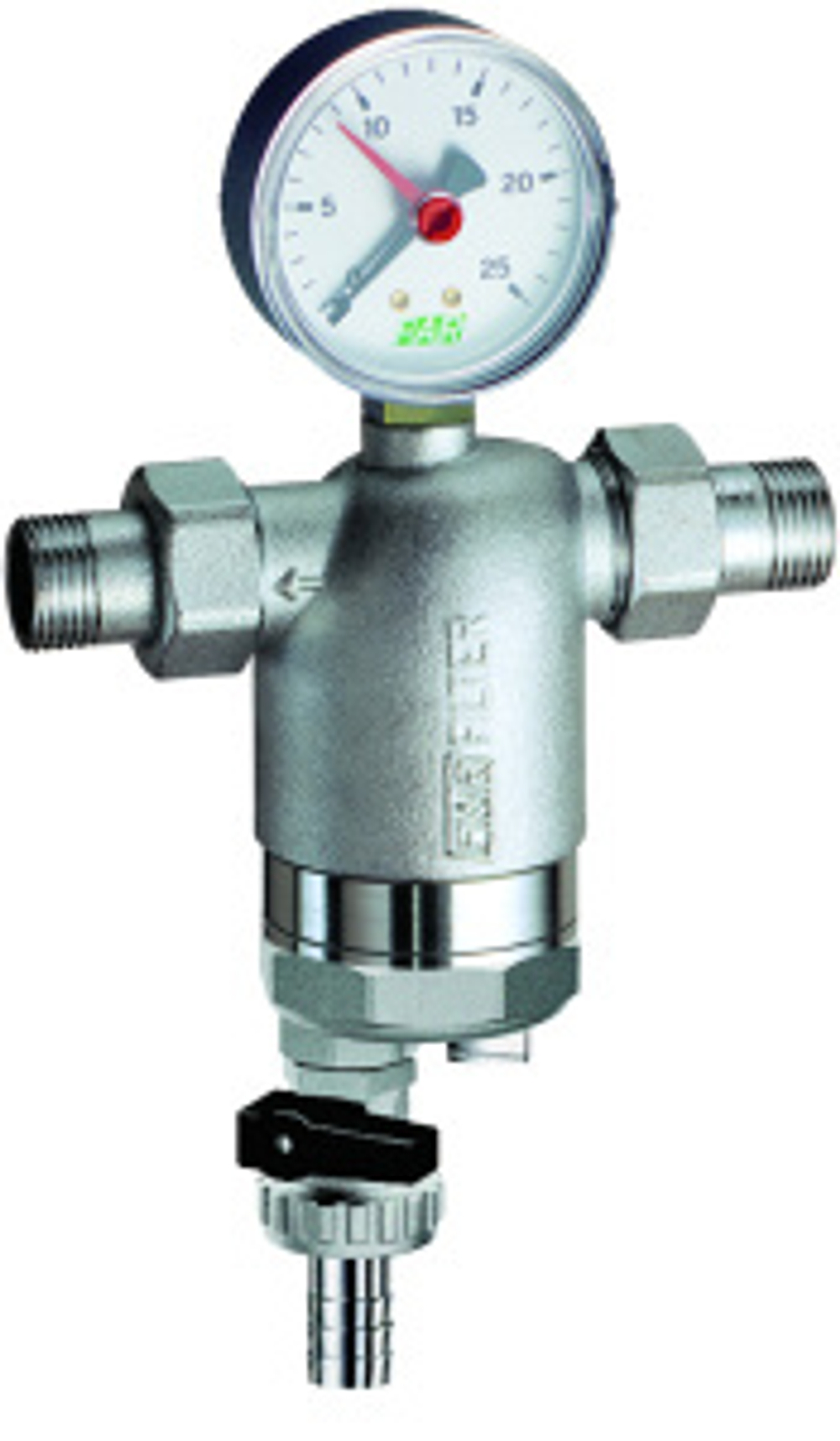 Фильтр 3/4", НР-НР, 300 мкм, с магнитной вставкой, с манометром, Tmax: 95 °С, 25 бар FAR