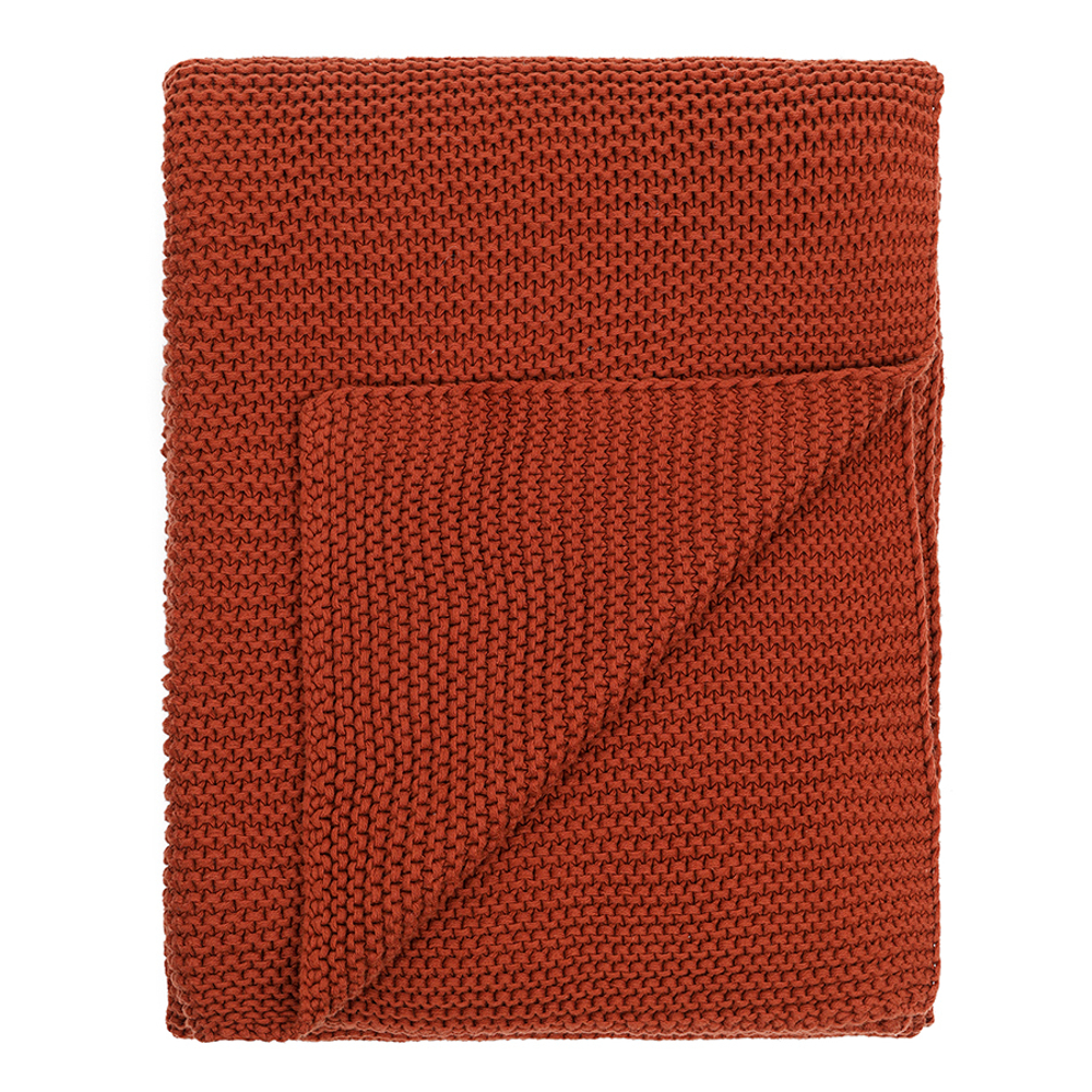 Плед из хлопка жемчужной вязки терракотового цвета из коллекции essential, 130х180 см
