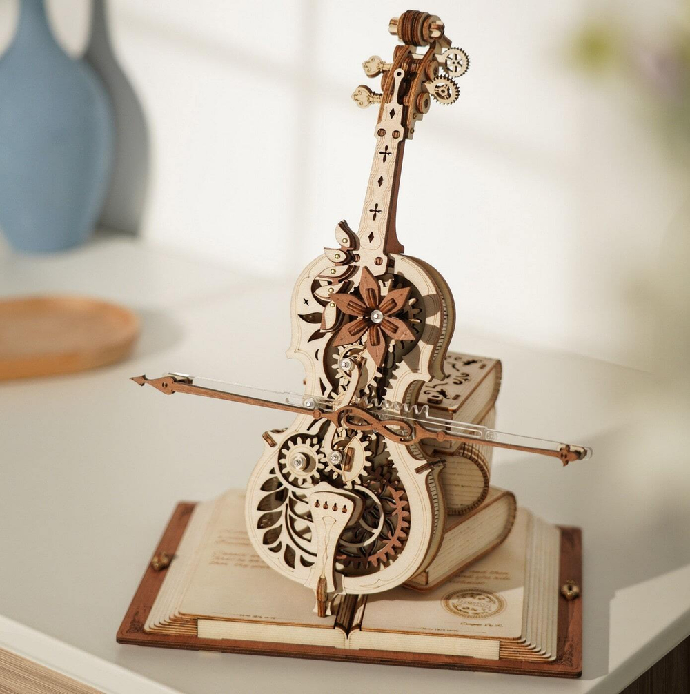 Волшебная виолончель Музыкальная шкатулка от ROKR - Деревянный конструктор, сборная механическая модель, 3D пазл