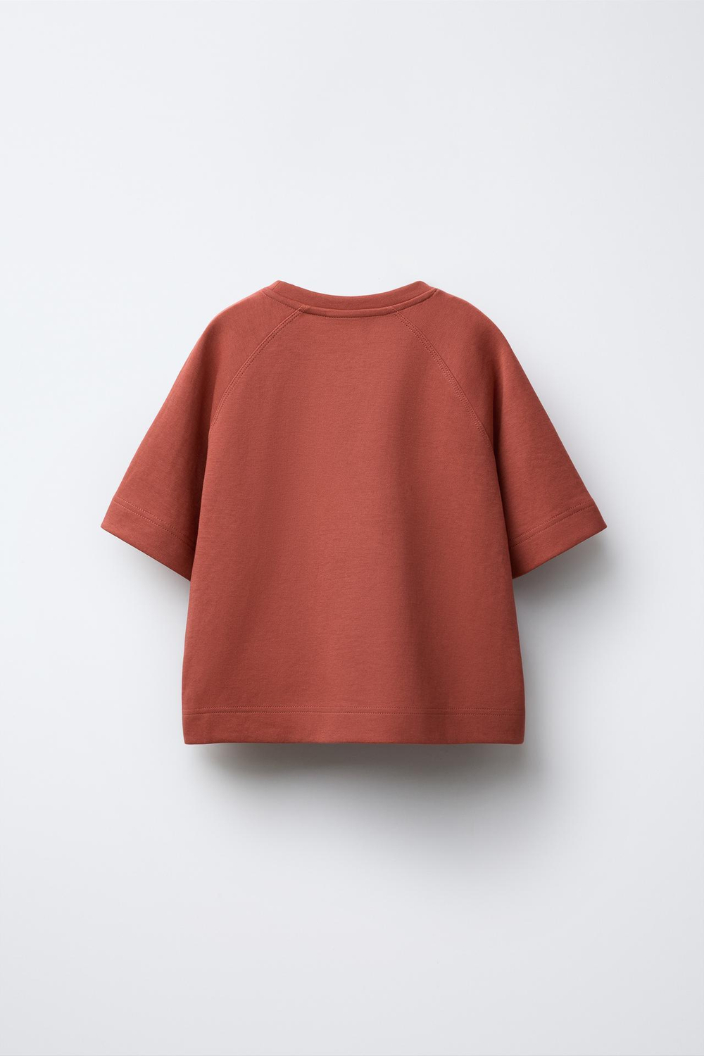 ZARA ОДНОТОННАЯ ФУТБОЛКА INTERLOCK, ЧЕРЕПИЧНЫЙ