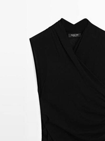 Massimo Dutti Топ без рукавов с драпировкой, черный