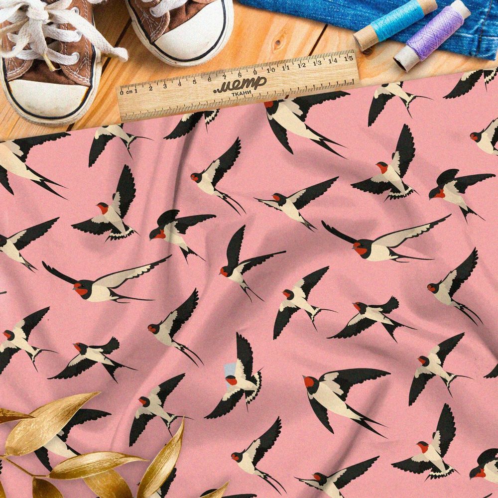 Ткань премиум интерлок ласточки в полете