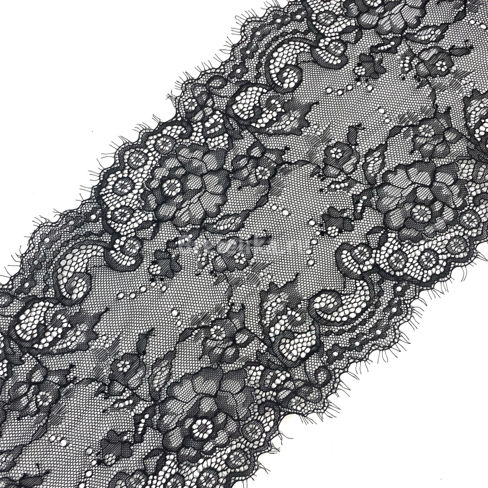 Кружево эластичное черное с ресничками 17 см