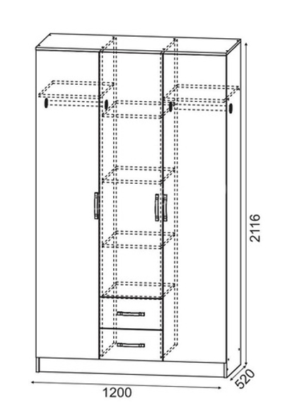Шкаф АНКОР 3х створчатый 1200х2116х520 (ясень анкор светлый) (Шкаф 3х ств. от Миланы), Милана г. Уфа