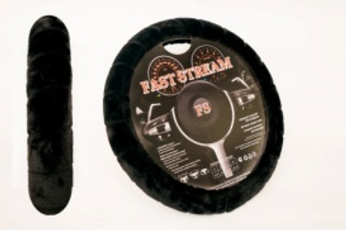 Оплетка руля XL 41-42 см иск. мех черная (FAST STREAM)