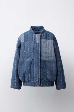 ZARA БОМБЕР ПЭЧВОРК, СИНИЙ/ИНДИГО