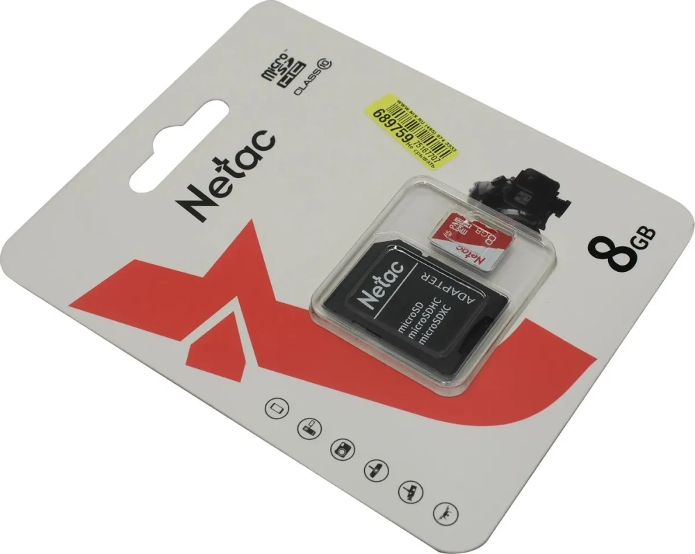 Карта памяти microSDHC UHS-I U1 NETAC P500 Eco 8 ГБ, 90 МБ/с, Class 10, 1 шт., переходник SD