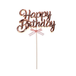 Топпер "Happy Birthday, с ленточкой" розовое золото, 17*11 см