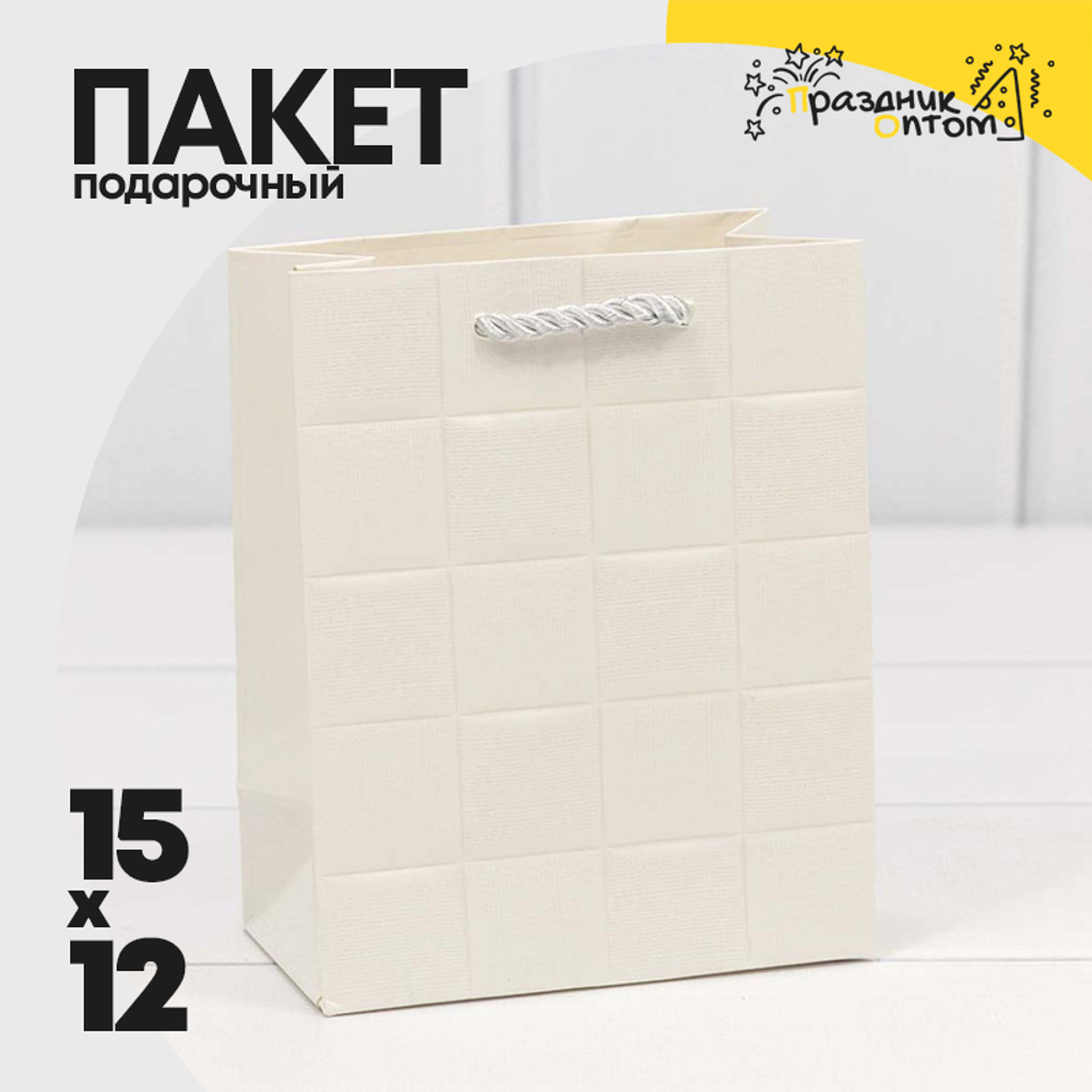 Пакет подарочный 12х15х7см Фигуры и узоры "Квадраты" (Белый)