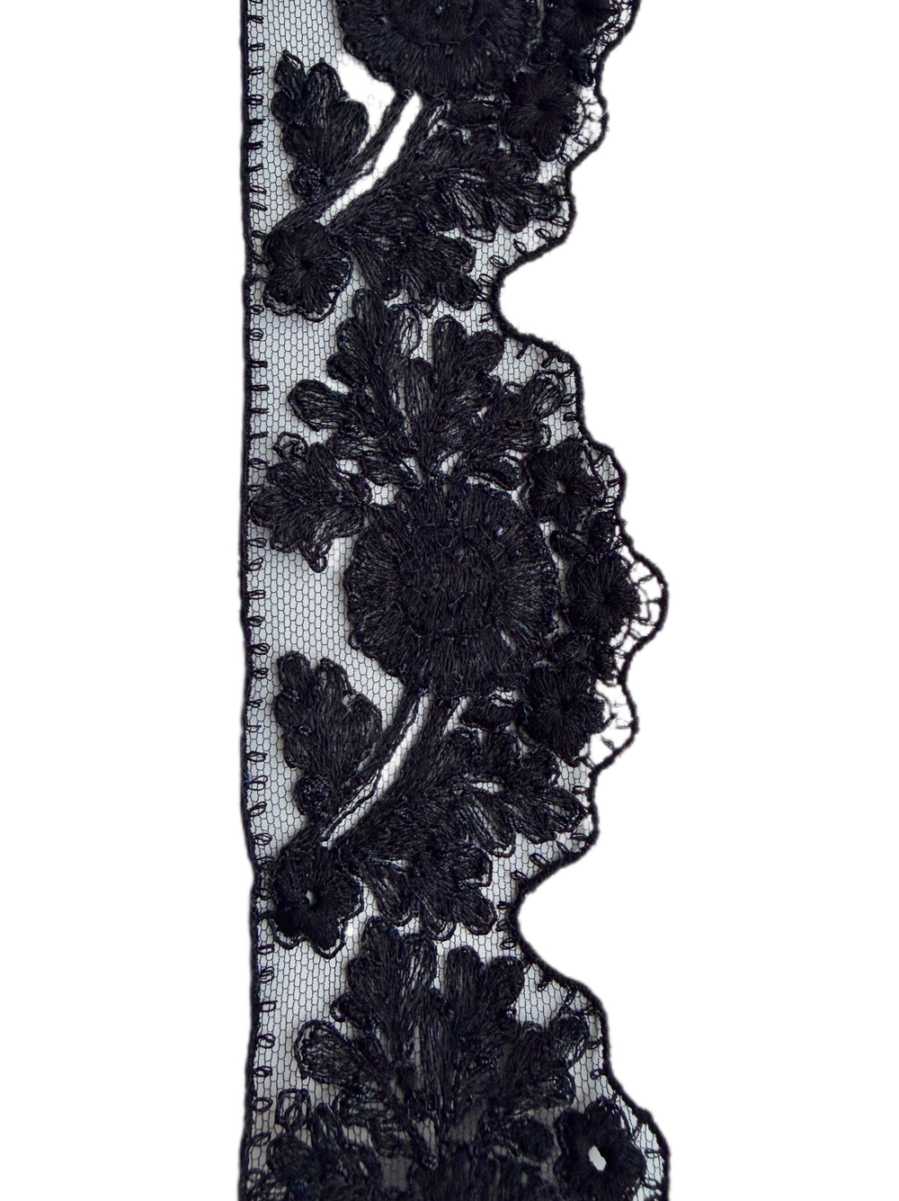 Кружево натуральное однотонное с вышивкой на мягкой сетке ш - 3-5см Франция 1м