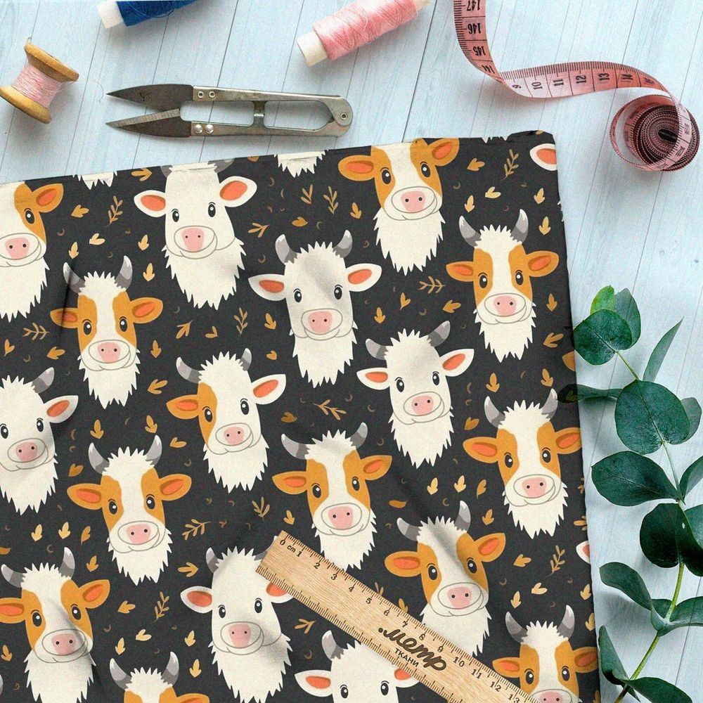 Ткань Ниагара Софт коровы на черном