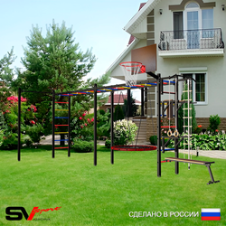 Уличная шведская стенка Sv Sport рукоход х 2 с комплектом турник прямой У52822К (Турник/Брусья/Стойка/Скамья/Гнездо 80см/Щит баскет/Канат/кольца/лестница)