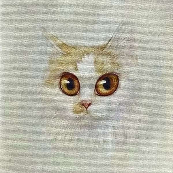 МИНИ- КОТИК БЕЛЫЙ С РЫЖИМИ ГЛАЗАМИ Панно, холст 12 / 12 см 1