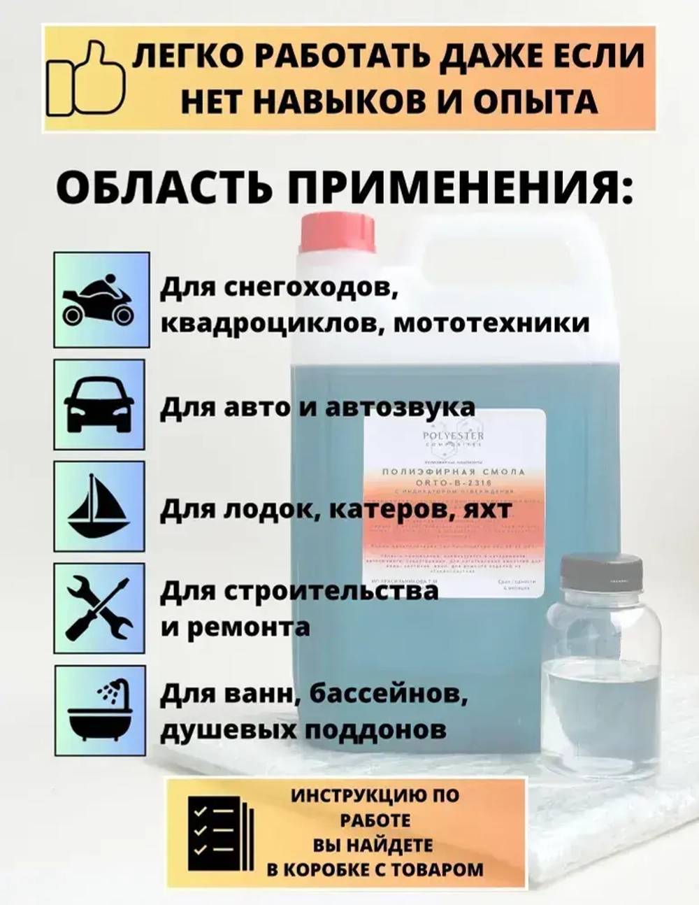 Полиэфирная смола 5 кг + Стекломат 3,75 м2