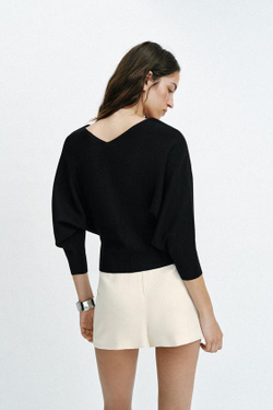 ZARA ЮБКА-ШОРТЫ С ЗАПАХОМ И КРУЖЕВОМ, ЭКРЮ