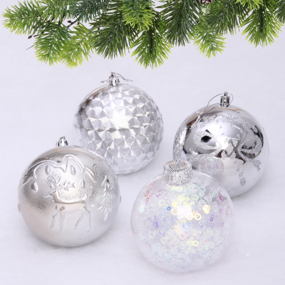 Новогодние шары «Сказочное королевство» 10 см (набор 8 шт), Серебро