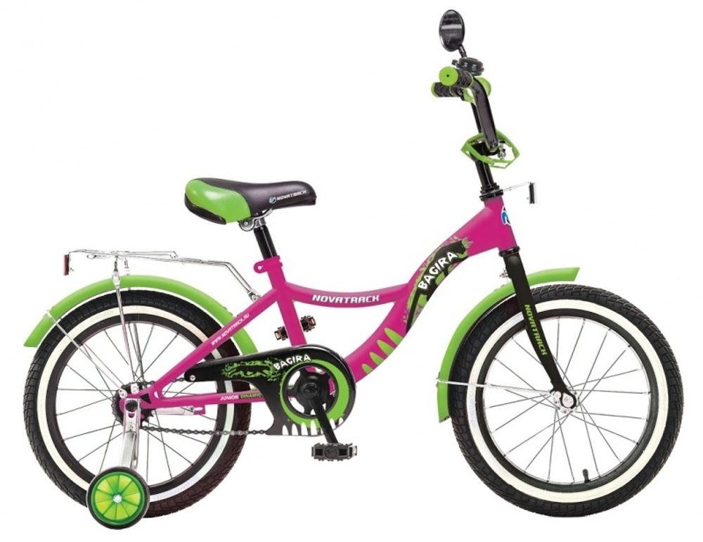 Велосипед NOVATRACK 20",S, Багира, розовый,тормоз ножной,крылья и багажник хромир., гудок,  зеркало.