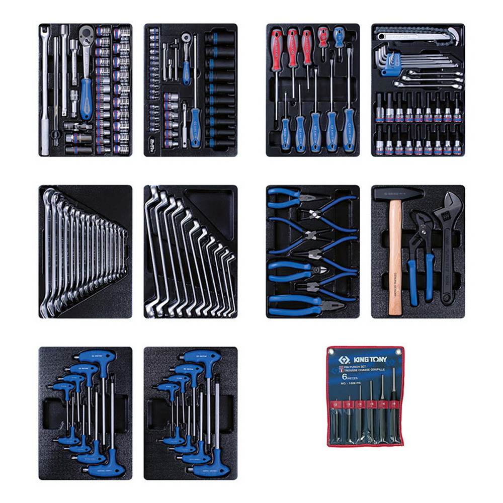 KING TONY (932-000MRD-MT) Набор инструментов для тележки, 10 ложементов, 173 предмета