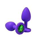 Анальная пробка из фиолетового силикона с зелёным кристаллом (размер S)