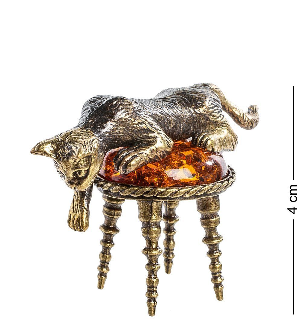Народные промыслы AM- 364 Фигурка «Кот на пуфике» (латунь, янтарь)